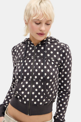 UO Polka Dot Fitted Zip-Through Hoodie | Urban Outfitters UK