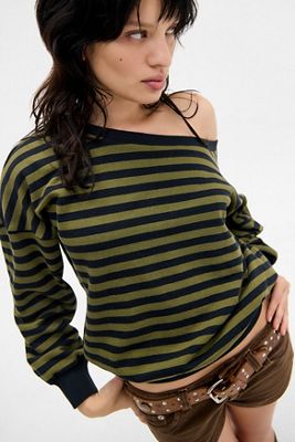 BDG Kurt Stripe Off-Shoulder Sweatshirt