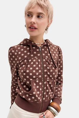 Felpa con Cappuccio Aderente con Zip a Pois Silence + Noise