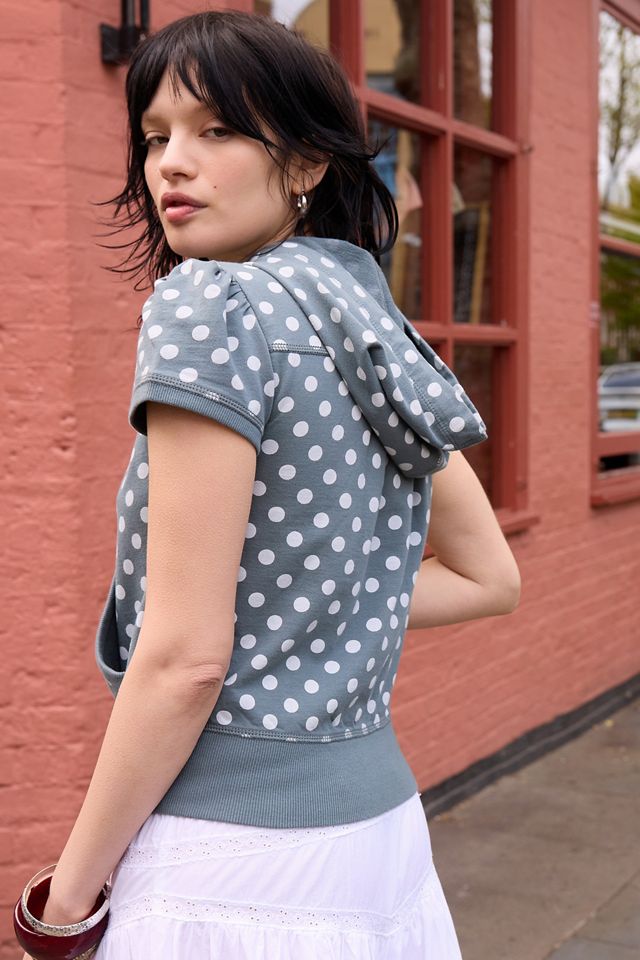 Ans Dotsloevner × Oops hoodie UO Polka Dot Zip-Through Short Sleeve Hoodie | Urban Outfitters UK