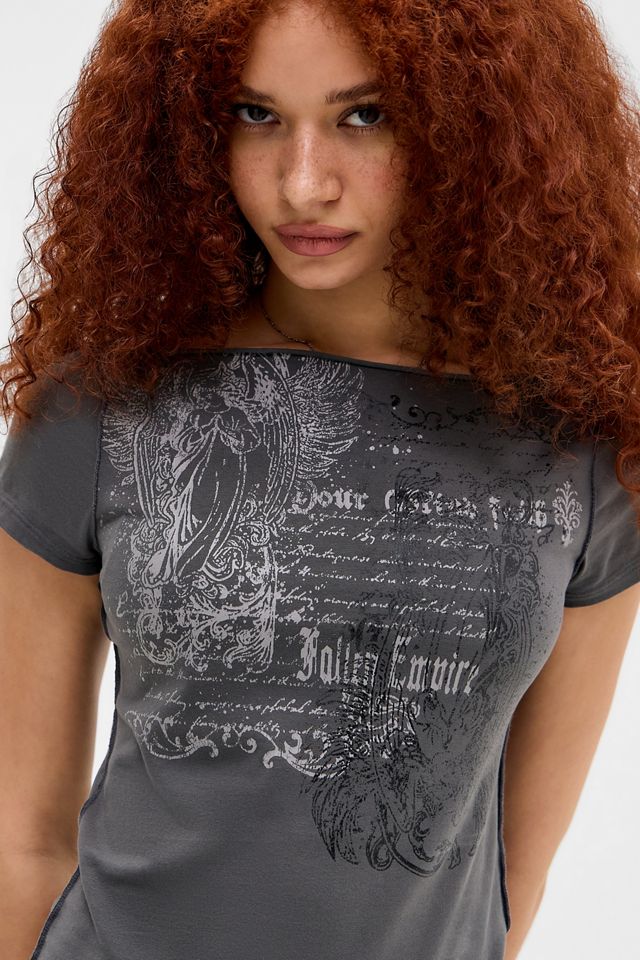 Silence + Noise Angel Grunge Slash Neck T-Shirt #3