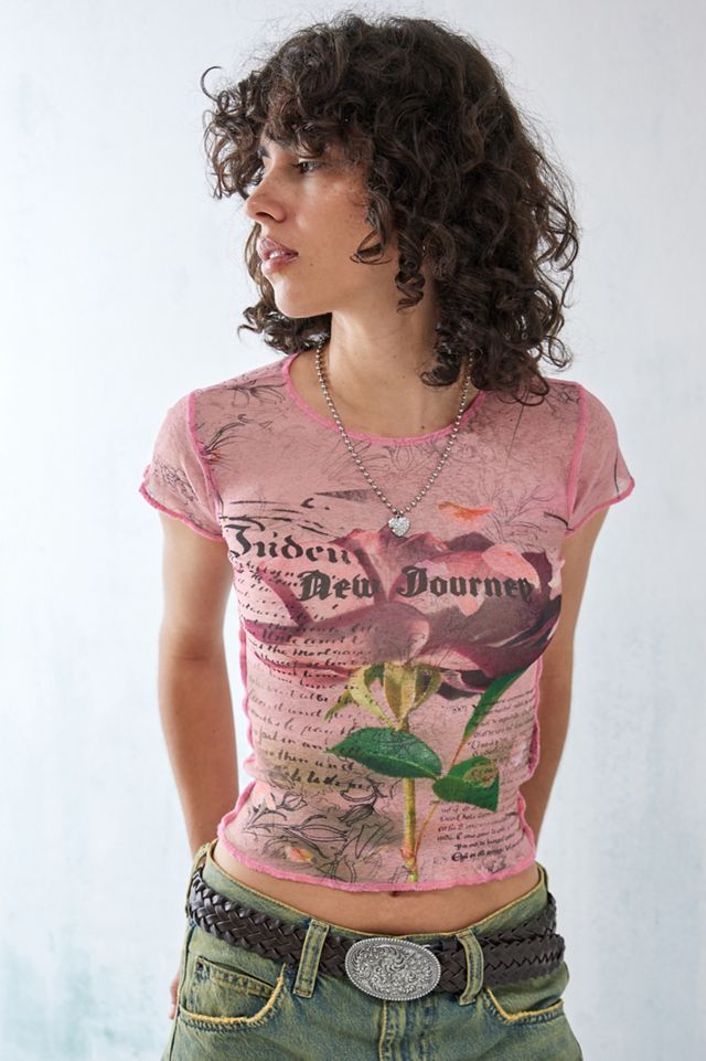 Maglietta a maniche corte in rete rosa UO Bloom #2
