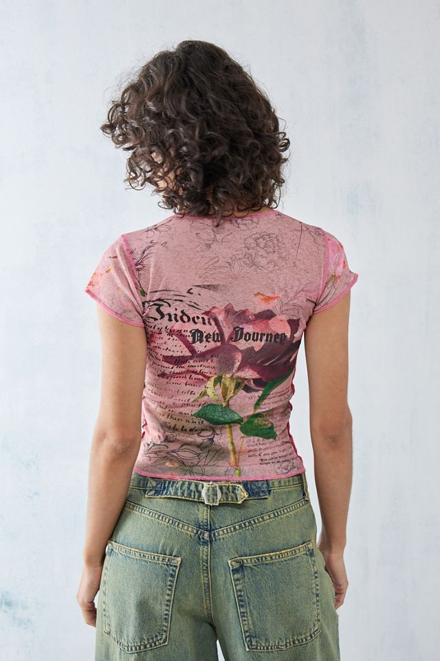 Maglietta a maniche corte in rete rosa UO Bloom #3
