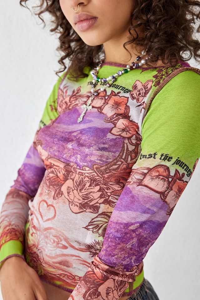 UO - Haut style années 2000 à col bateau et imprimé floral #1