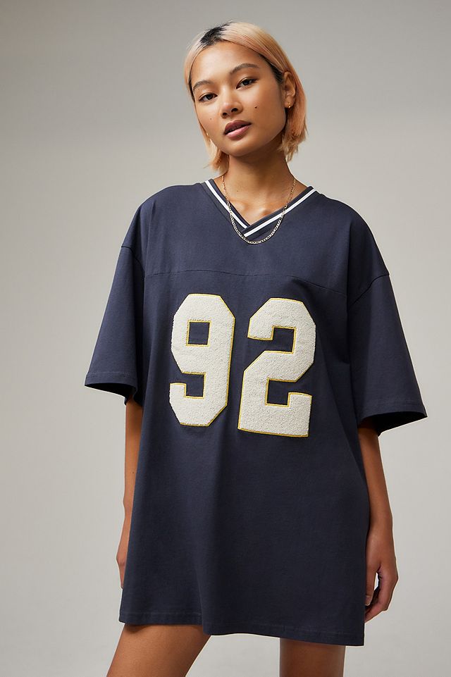 football jersey dress FEMME MINI Tunic dress is one size SHEIN Black Number Graphics Football