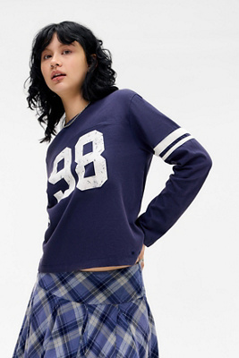 BDG Sporty 98 Long Sleeve Relaxed T-Shirt - Navy S at Urban Outfitters