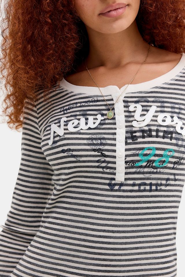 BDG Stripe Long Sleeve Henley Tee #1