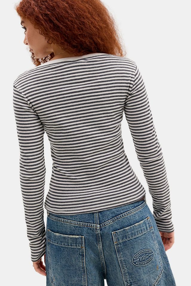 BDG Stripe Long Sleeve Henley Tee #3