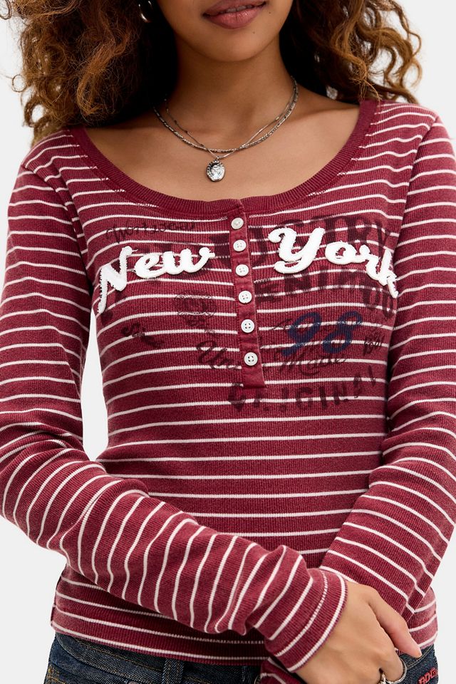 BDG Gestreiftes Langarm-Henley-T-Shirt #2