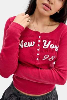 Maglia Henley a Maniche Lunghe con Applicazioni BDG