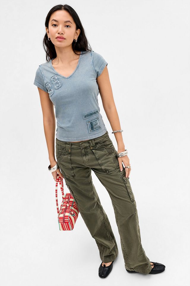 BDG Appliqué 98 Tonal V-Neck Baby Tee #1