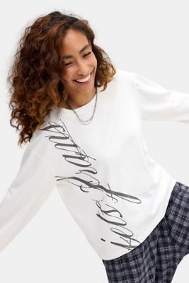T-shirt a maniche lunghe con grafica iets frans... Italic Script