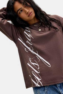 iets frans... Kursives Schrift-Langarm-Grafik-T-Shirt