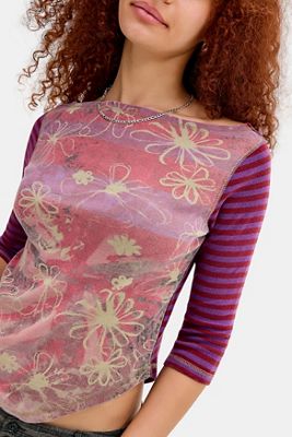 Kimchi Blue Lilee Blumen-Streifen-Grafik-T-Shirt
