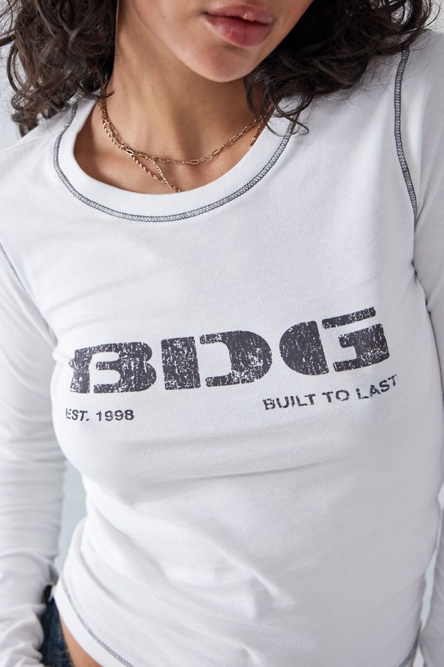 BDG - T-shirt effet rétréci à manches longues et logo blanc  #1