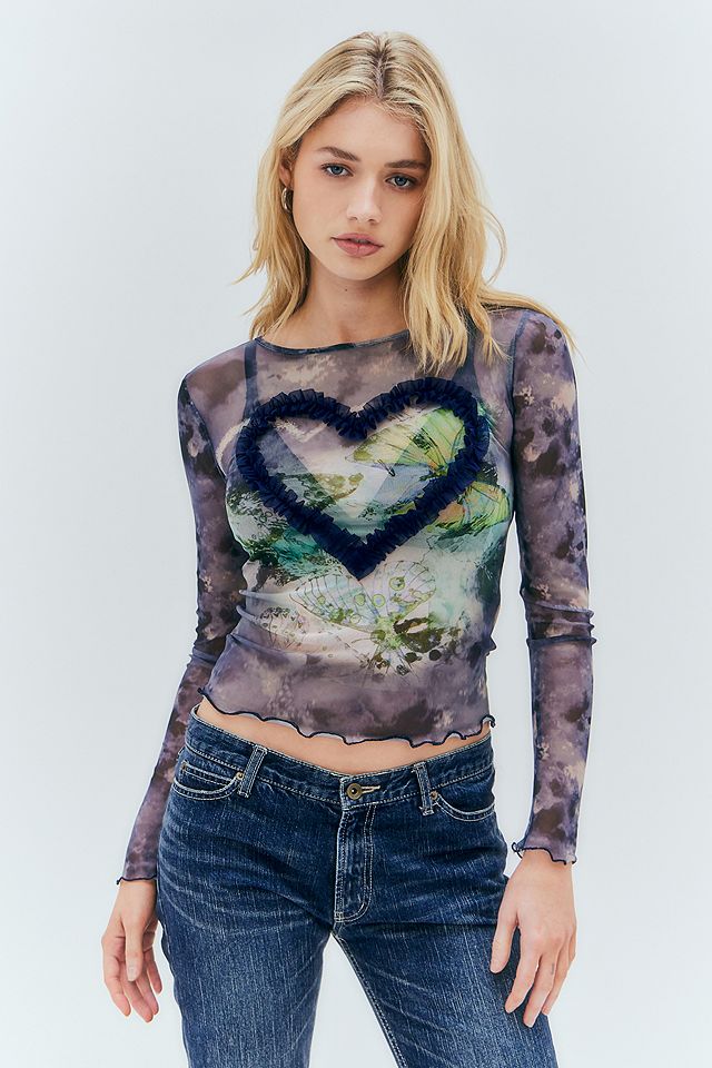 UO Maisie Butterfly Ruffle Heart Mesh Top | Urban Outfitters UK UO Maisie Butterfly Ruffle Heart Mesh Top | Urban Outfitters UK