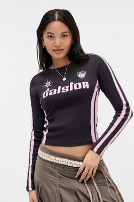 UO Black Dalston Football Long Sleeve T-Shirt