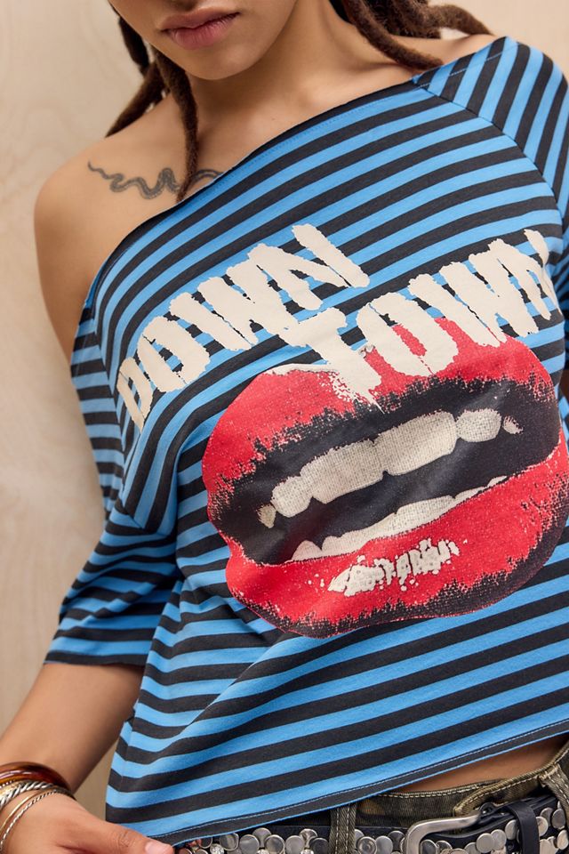 UO Stripe Lips Off-Shoulder T-Shirt #1