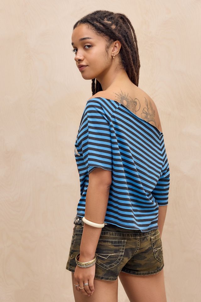 UO Stripe Lips Off-Shoulder T-Shirt #2