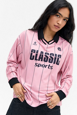 UO Classic Sport Long Sleeve Football T-Shirt - Pink S at Urban Outfitters