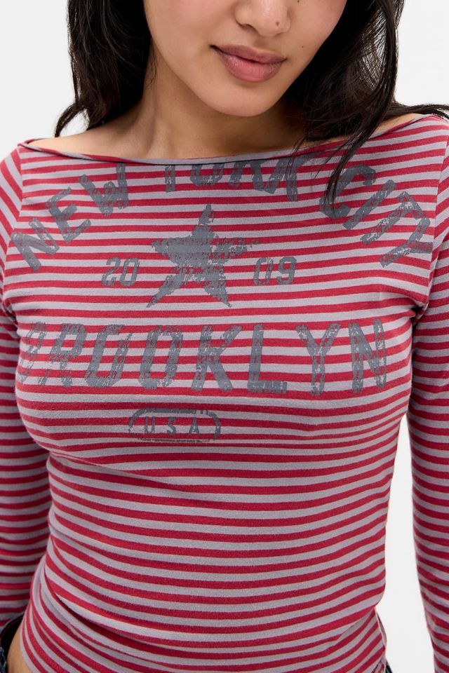 UO New York Stripe Slash Neck Long Sleeve T-Shirt #1