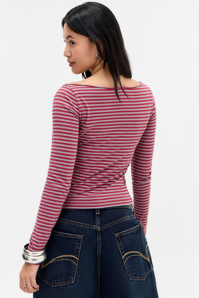 UO New York Stripe Slash Neck Long Sleeve T-Shirt #3