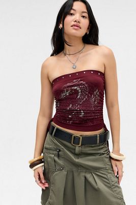 UO Grunge Dragon Ruched Bandeau Top