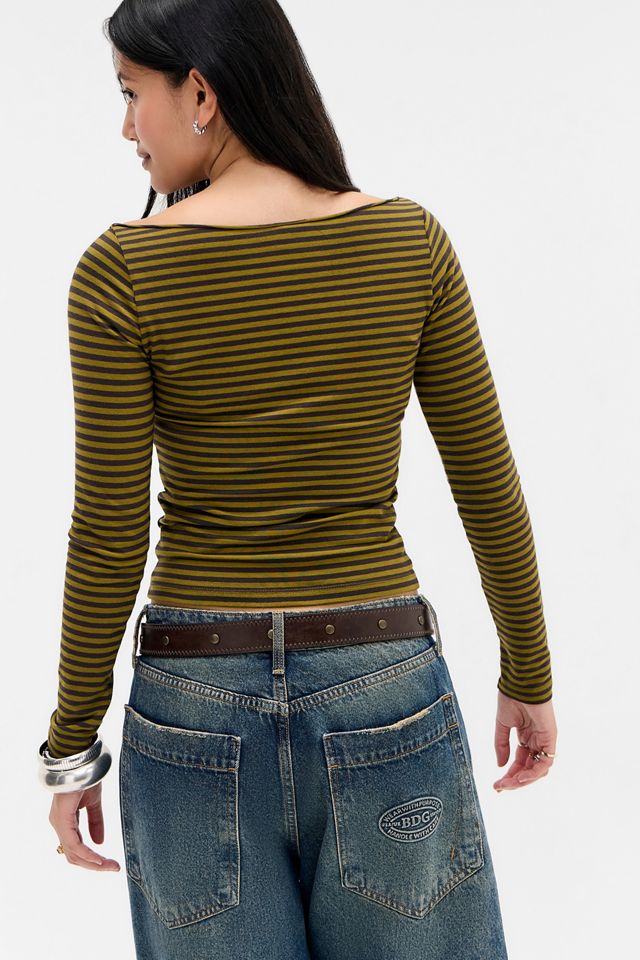 UO New York Stripe Slash Neck Long Sleeve T-Shirt #2