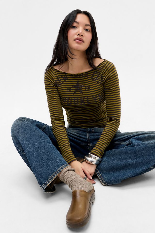 UO New York Stripe Slash Neck Long Sleeve T-Shirt #3
