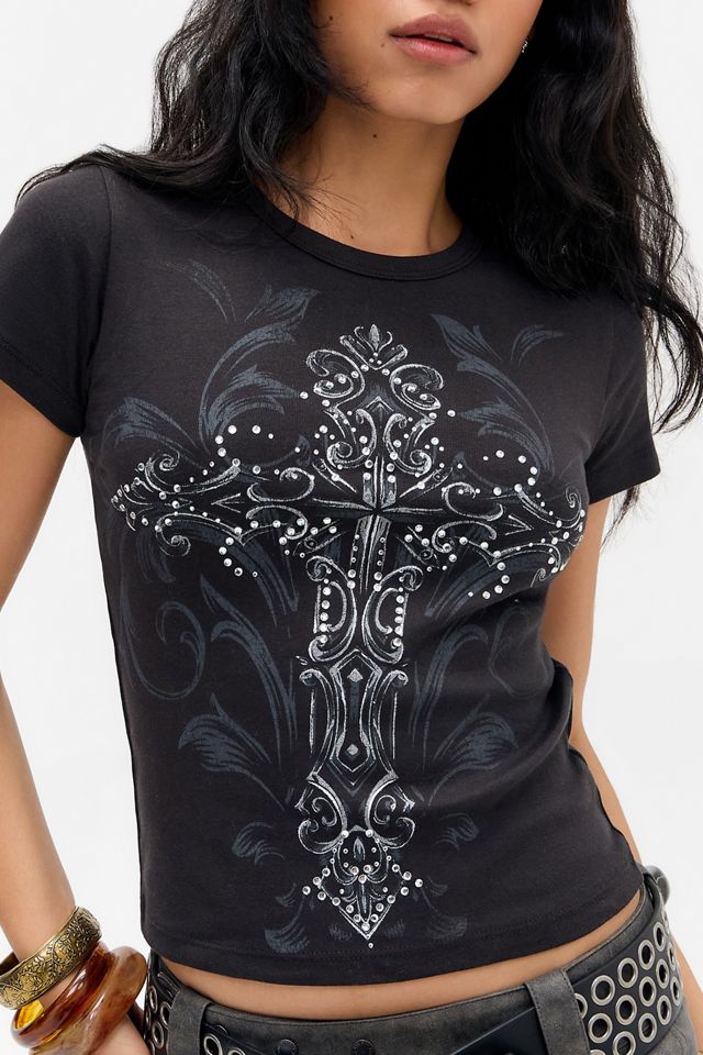 UO Black Diamanté Cross Baby T-Shirt #1
