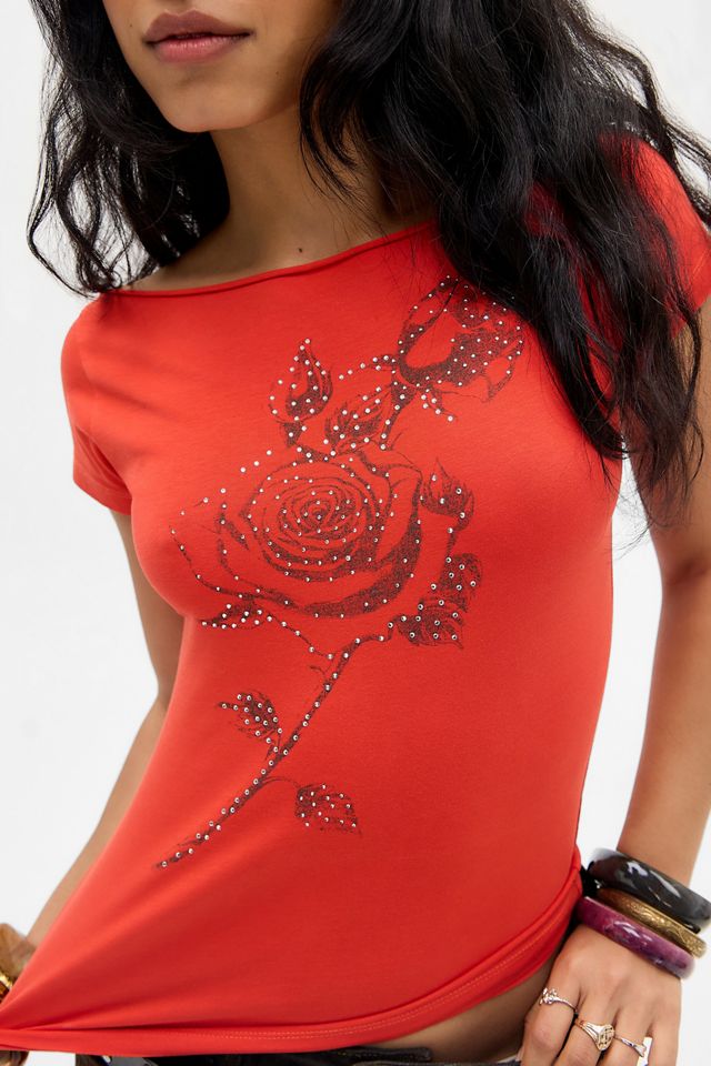 UO Rose Hotfix Slash Neck T-Shirt #1