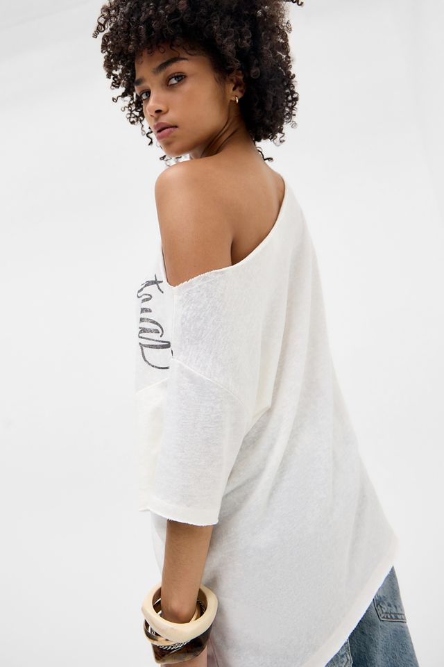 T-shirt épaules dénudées en tissu grège UO Intellectual #2