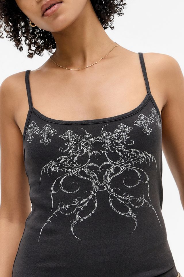 UO Schwarzes Tattoo Grunge Trägershirt #2