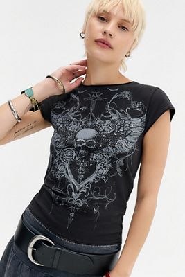 UO Black Grunge Skull Print Baby T-Shirt
