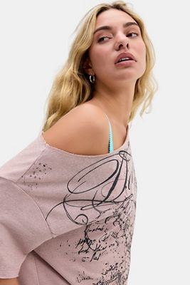 UO Devotion Slub Off Shoulder Relaxed Graphic T-Shirt