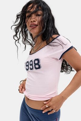 BDG 1998 Applikation Off-Shoulder Grafik-T-Shirt