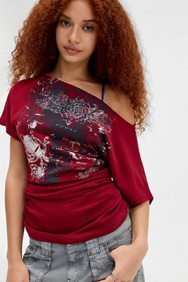 T-shirt graphique UO à col échancré et taille froncée