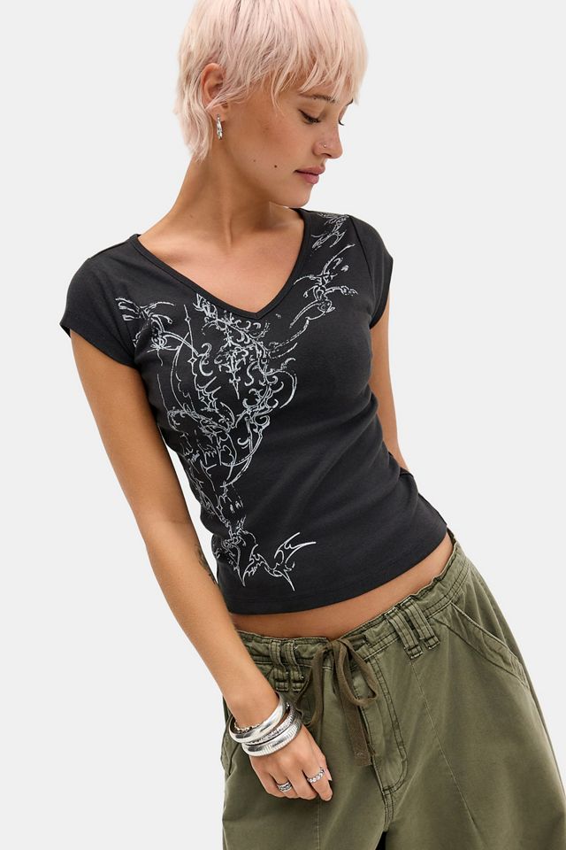 UO Tattoo Grunge V-neck Baby Tee #2