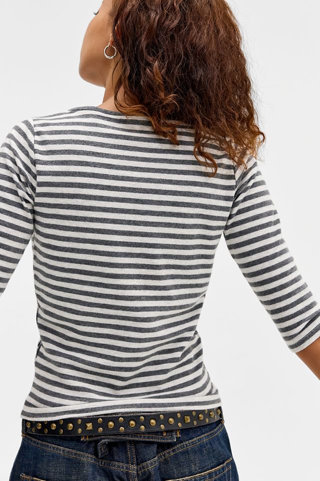 UO Faye Stripe Floral Long Sleeve Wrap Tee #2