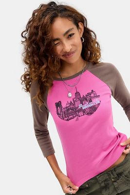 UO City Print 3/4 Sleeve Raglan Tee