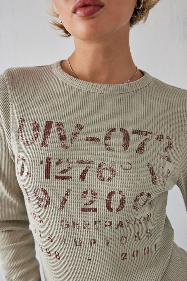 UO Ecru Stamp Print Waffle Knit T-Shirt #2