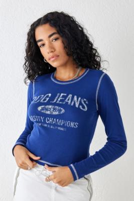 BDG Jeans Navy Long-Sleeved Baby T-Shirt - Blue XS at Urban Outfitters
