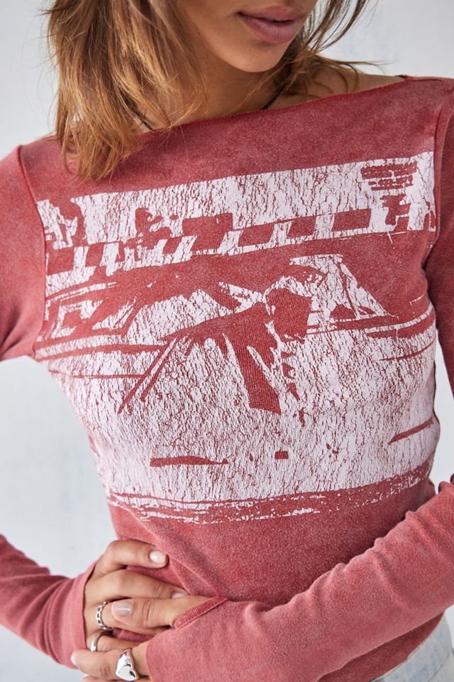 Camiseta de Manga Larga UO Roja con Cuello Slash y Estampado Fotográfico #2