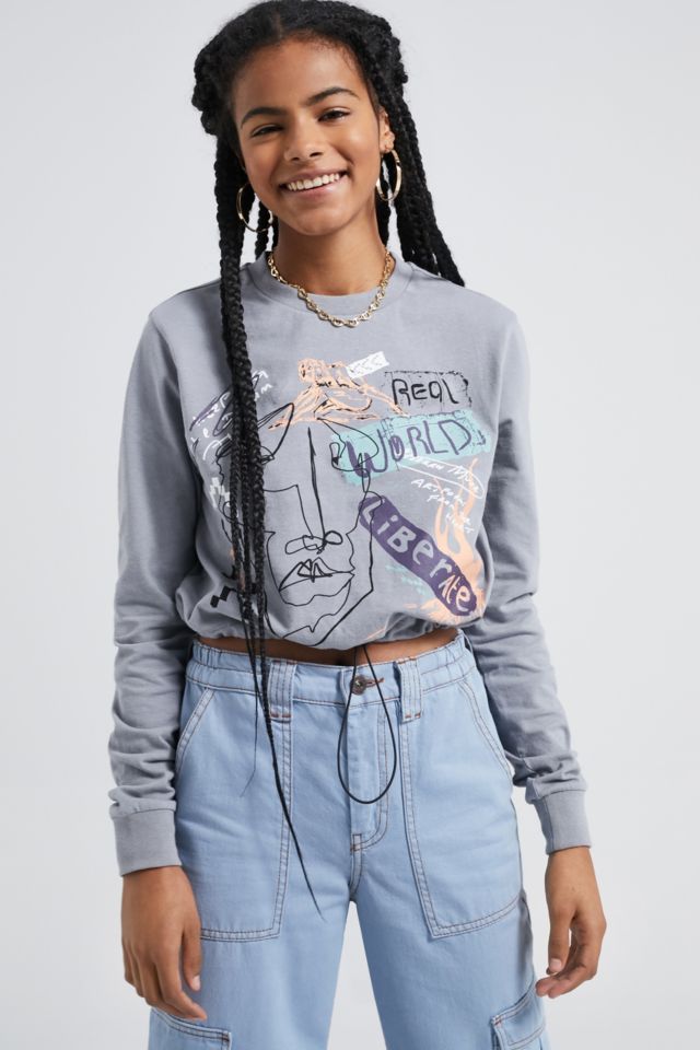 UO Real World Long Sleeve Bubble Hem T-Shirt | Urban Outfitters UK