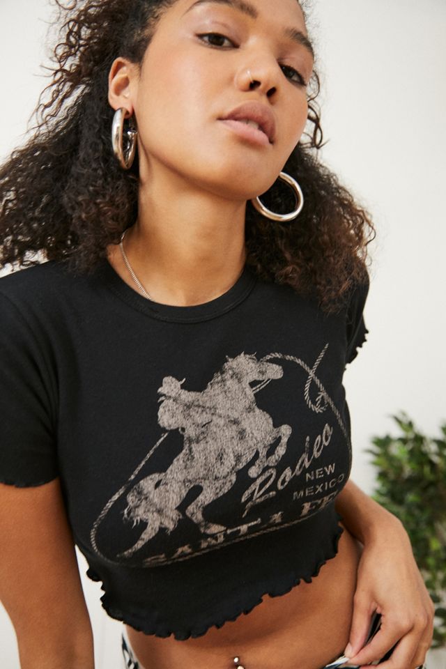 UO Black Santa Fe Rodeo Super-Cropped Baby T-Shirt | Urban Outfitters UK