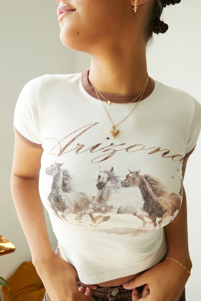 UO - T-shirt à bordures contrastantes Arizona motif chevaux blanc #2