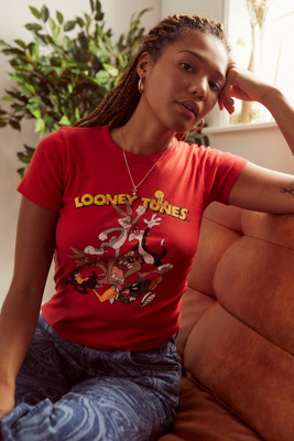 UO – Crop Top „Looney Tunes“ in Rot 