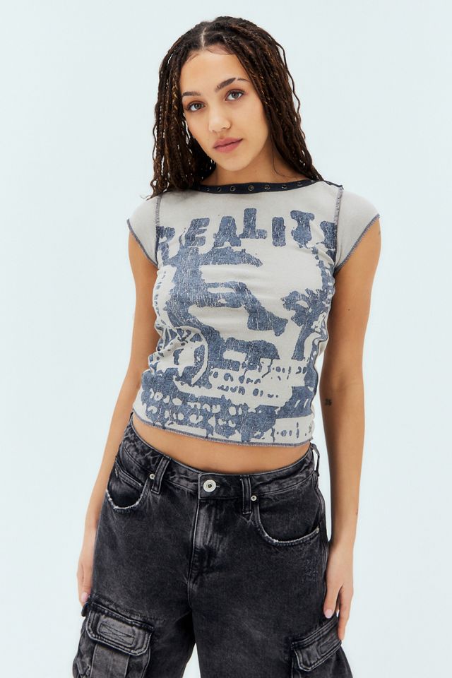 UO Eyelash Stamp Print Slash Neck Top #1