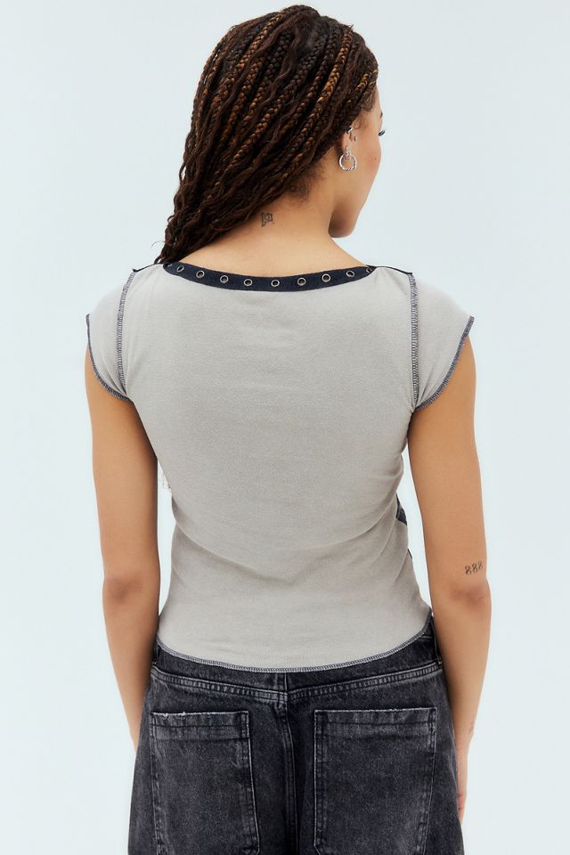 UO Eyelash Stamp Print Slash Neck Top #3