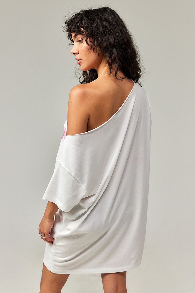shirt off the shoulder dress Graphic Slouchy Off-The-Shoulder T-Shirt Show off your playful and fun side with this dress Avriana Off Shoulder T-Shirt Mini
